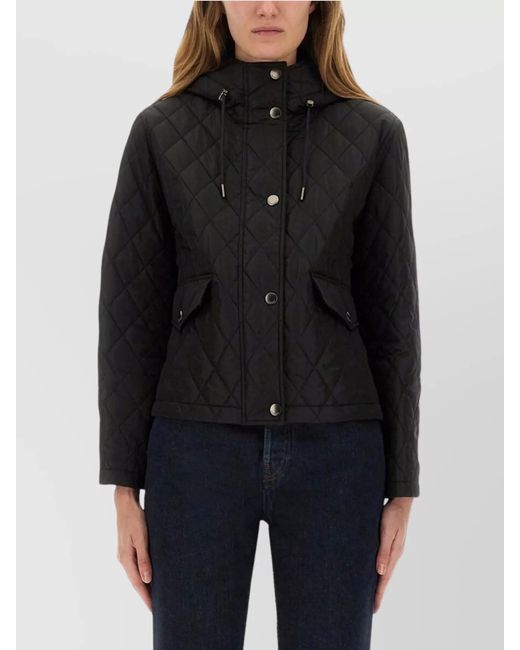 Burberry Black Quilted Hooded Jacket Front Pockets