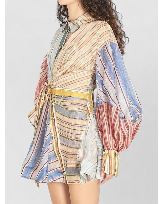 Zimmermann Multicolor Striped Linen Silk Wrap Mini Dress