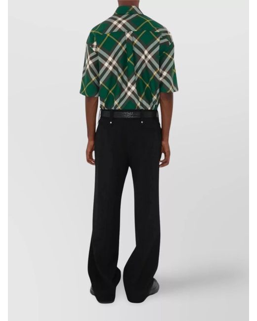 Burberry Green Cotton Oversized Short-Sleeve Check Shirt for men