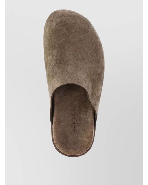 Rick Owens Brown Suede Heel Slippers Round Toe Open Back