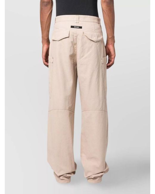 Palm Angels Natural Cotton Mid-Rise Wide-Leg Cargo Trousers for men