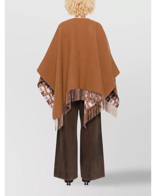 Fendi Brown Wool Cashmere Reversible Cape