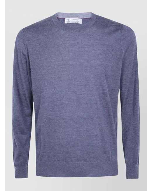 Brunello Cucinelli Blue Long Sleeve Round Neck Knit Top for men