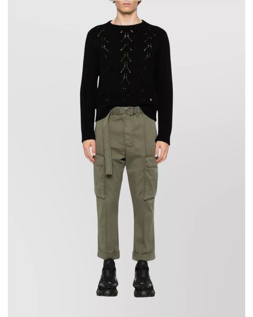 Balmain Green Straight-Leg Cropped Trousers for men