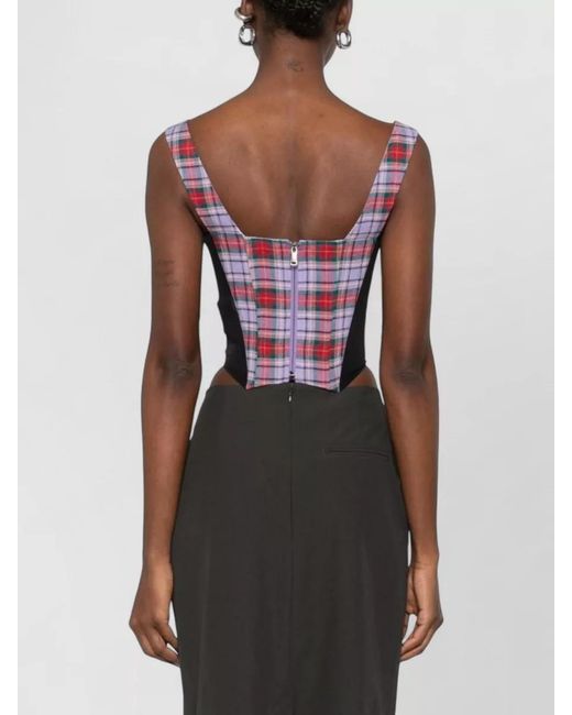 Vivienne Westwood Pink Linen Tartan Square Neck Corset Top