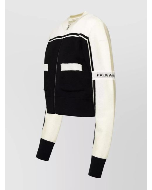 Palm Angels Black Wool Ribbed Zip Cardigan