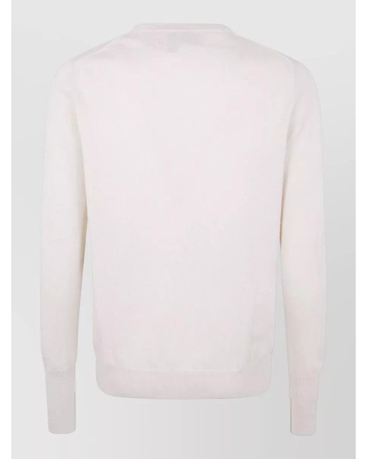 Ballantyne White V Neck Pullover Argyle Ribbed Cuffs Hem for men