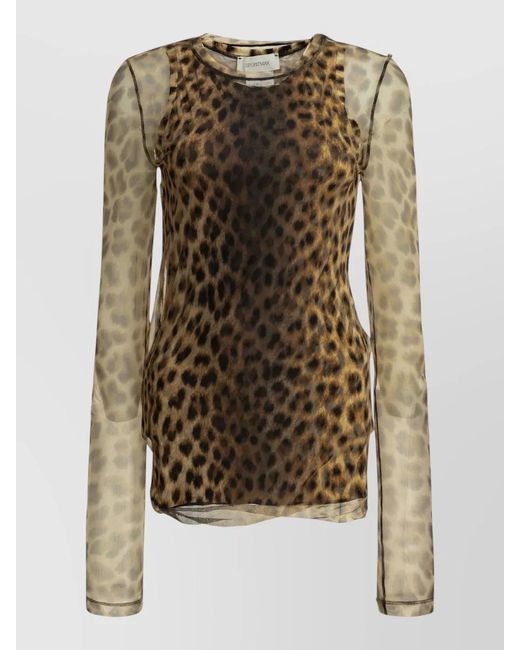 Sportmax Multicolor Slim Animalier Top Sheer Long Sleeves