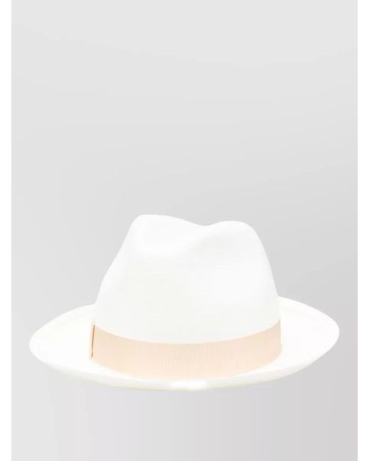 Borsalino White Monica Straw Hat Grosgrain Ribbon Crown