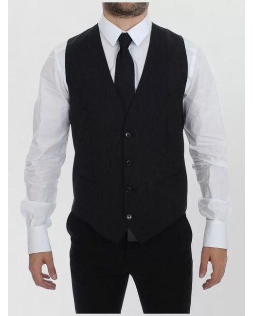Dolce & Gabbana Blue Wool Pinstripe Slim-Fit Single-Breasted Vest for men