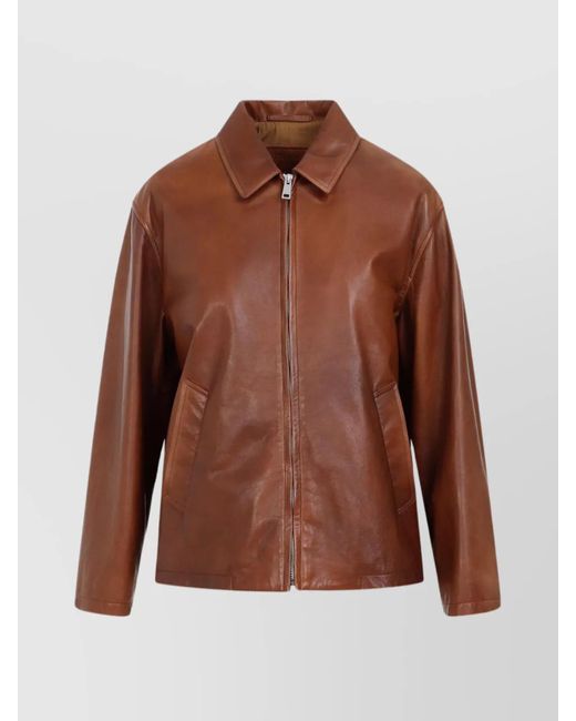 Prada Brown Leather Jacket Vintage Adjustable Tabs