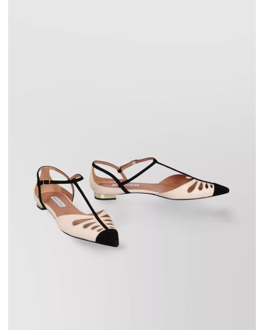 Aquazzura Multicolor Cut-Out Leather Ballet Flats With T-Bar Strap