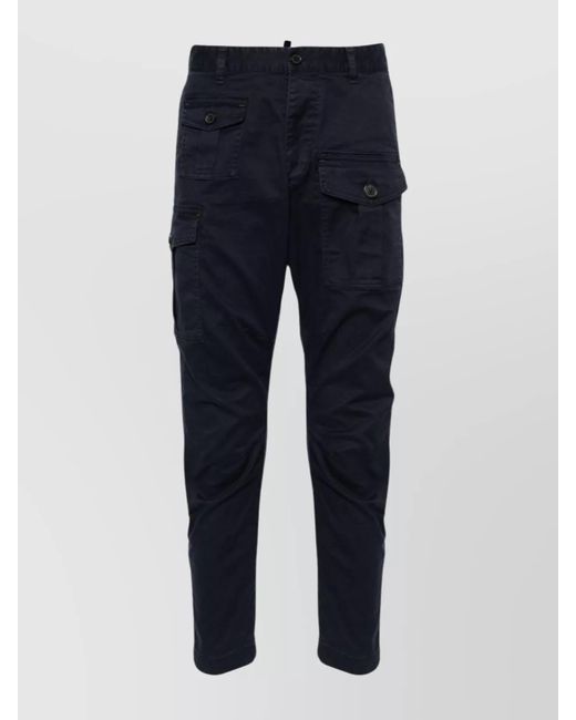 DSquared² Blue Cotton Mid-Rise Tapered Cropped Cargo Trousers for men