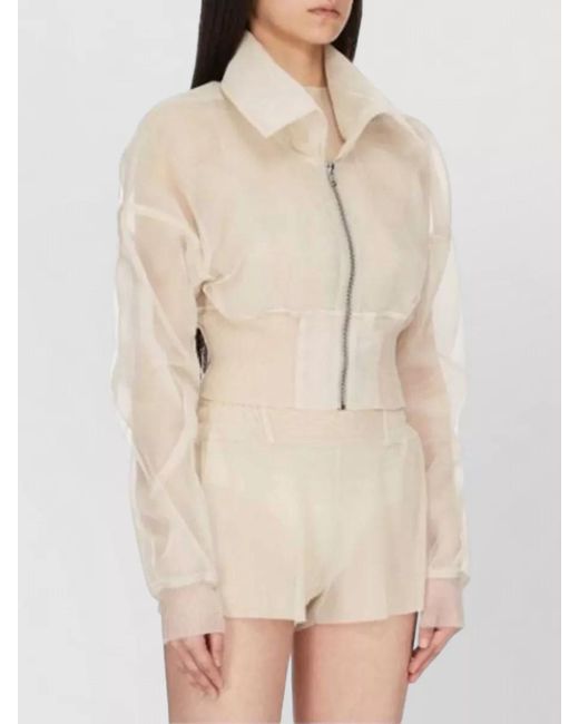 Rick Owens White Cropped Bomber Jacket Sheer Open Collar