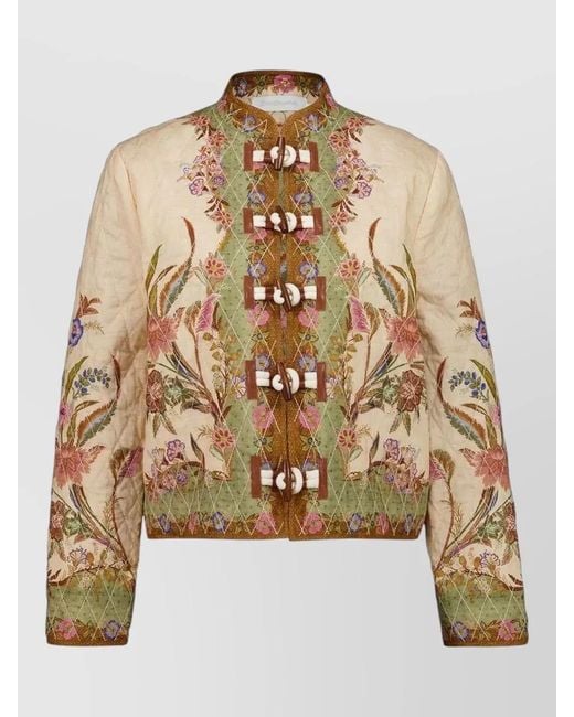 Zimmermann Natural Indra Cotton Jacket Floral Embroidery Quilting
