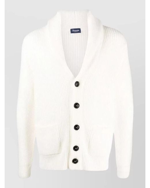 Drumohr White Shawl Collar Jacket Ribbed Texture Pockets for men