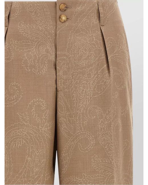 Etro Natural Tailored High Waist Paisley Jacquard Trousers