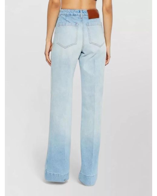 Victoria Beckham Blue Denim Regular-Fit Wide-Leg Jeans