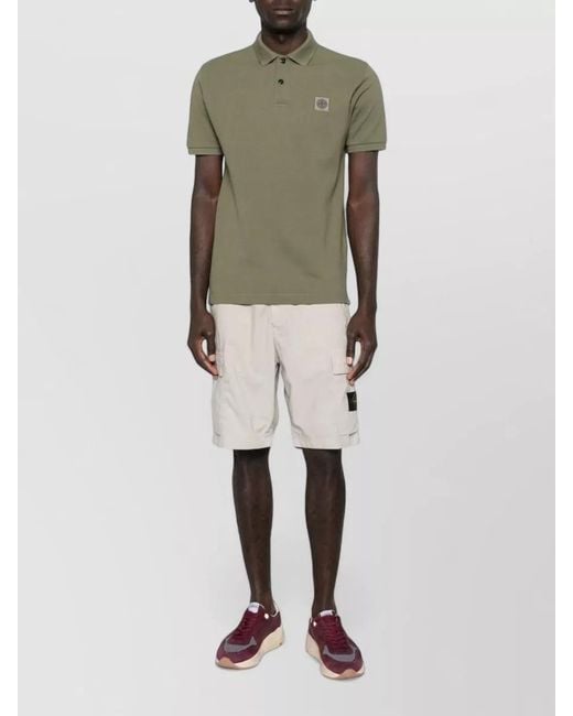 Stone Island Green Logo Cotton Polo Shirt Short Sleeves for men