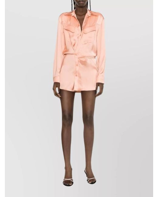 Off-White c/o Virgil Abloh Pink Twist-Detail Satin Shirt Minidress