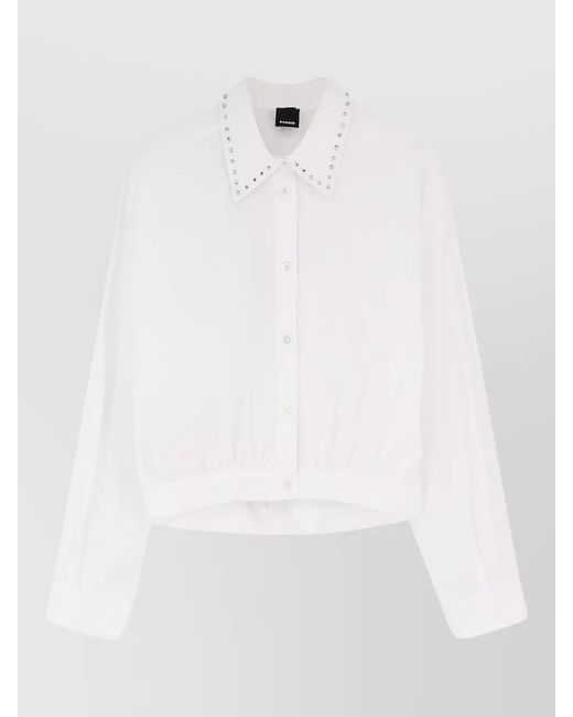 Pinko White Charita Cotton Shirt Long Sleeve Collar