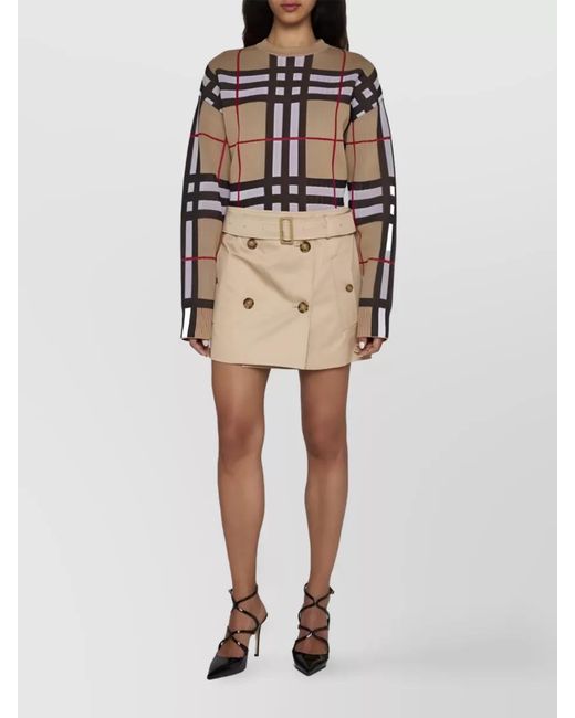 Burberry Natural Cotton Belted A-Line Mini Skirt