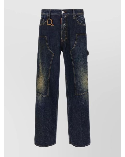 DSquared² Blue Denim Loose Carpenter Straight-Leg Jeans for men