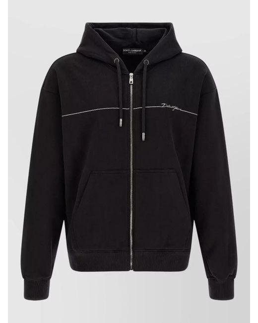 Dolce & Gabbana Black Logo Embroidery Hooded Jacket for men