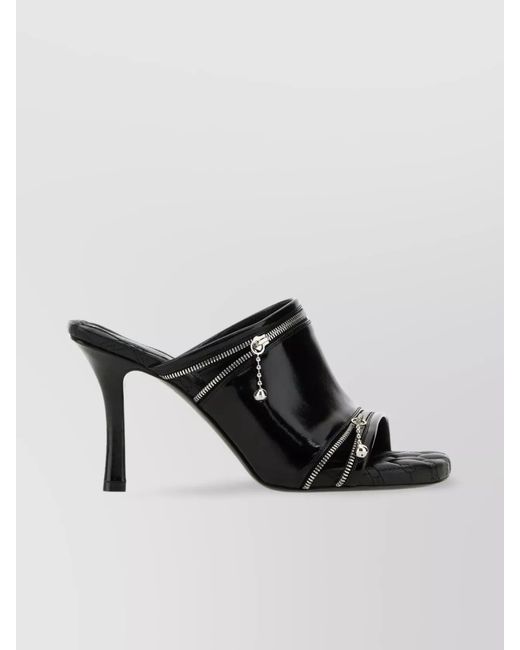 Burberry Black Leather Peep-Toe Mules