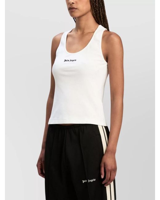 Palm Angels Natural Ribbed Sleeveless Racerback Tank Top