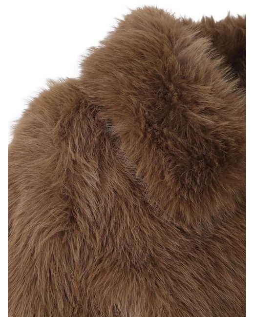 Frankie Shop Brown Hope Cropped Jacket Faux Fur Texture Collar