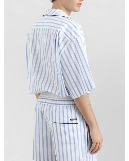 Dolce & Gabbana Blue Striped Short Sleeve Shirt Relaxed Cut for men