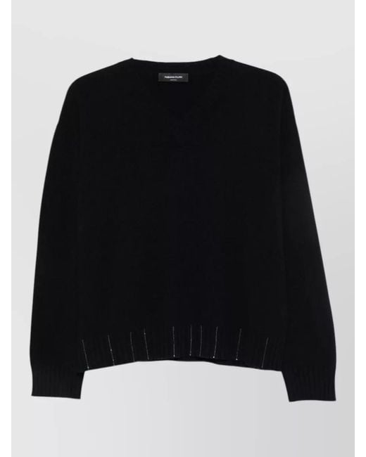 Fabiana Filippi Black Long Sleeve V Neck Casual Top