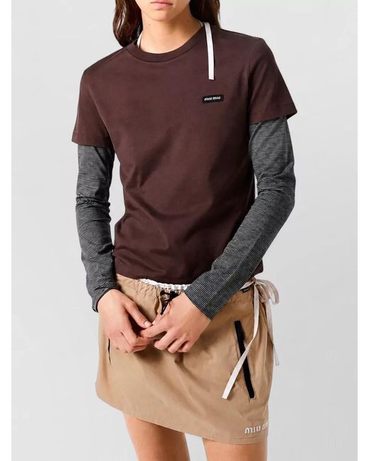 Miu Miu Purple Jersey Lounge Top Layered Design Sleeves