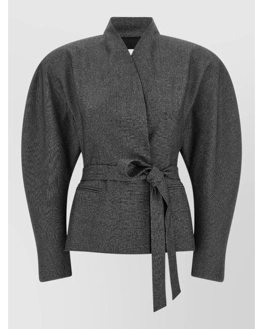 ANDAMANE Gray Margaux High Collar Belted Long Blazer
