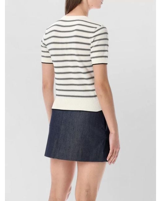 A.P.C. White Striped Short-Sleeve Knit Top