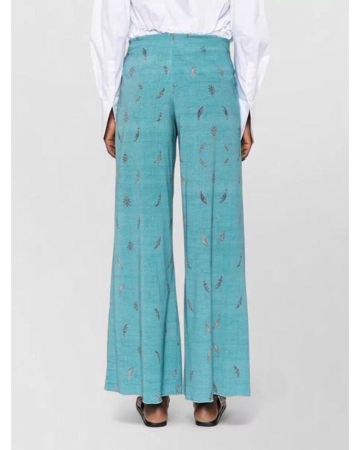 Pierre Louis Mascia Blue Silk Printed Wide-Leg Trousers