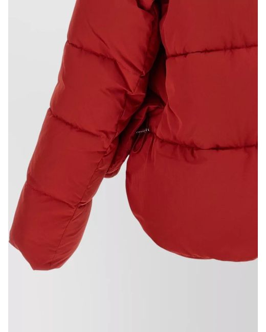 Pinko Red Down Jacket Hood High Collar Long Sleeves