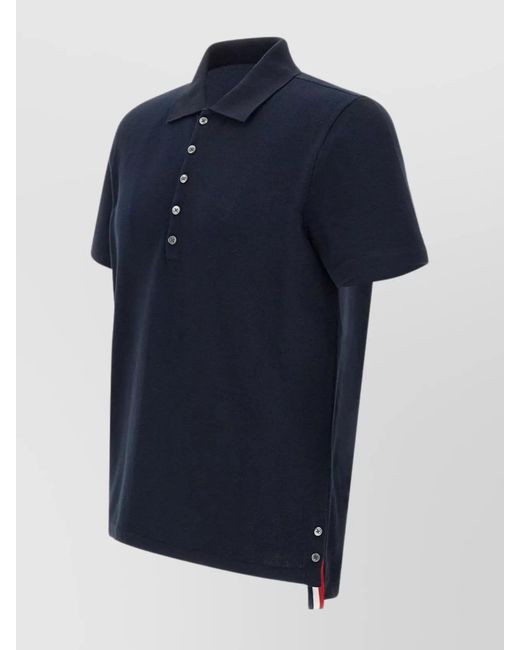 Thom Browne Blue Cotton Piqué Short-Sleeve Polo Shirt for men