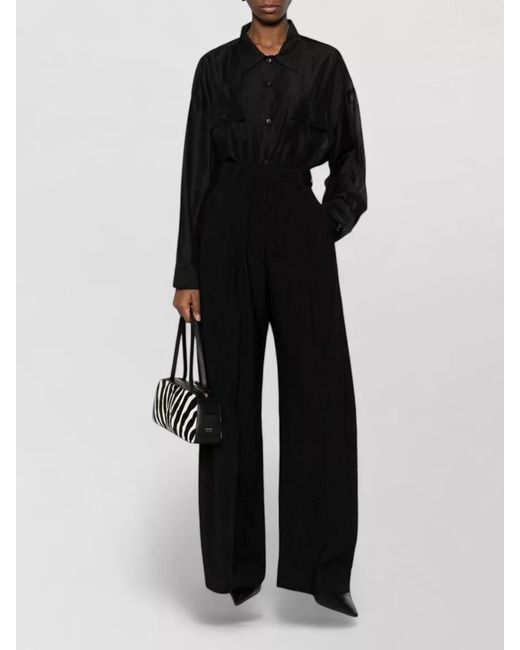 Thelatest Black Long Sleeve Shirt Chest Pockets Sheer