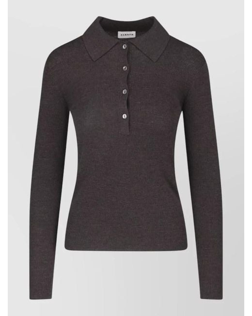 P.A.R.O.S.H. Black Slim Ribbed Long Sleeve Collared Top