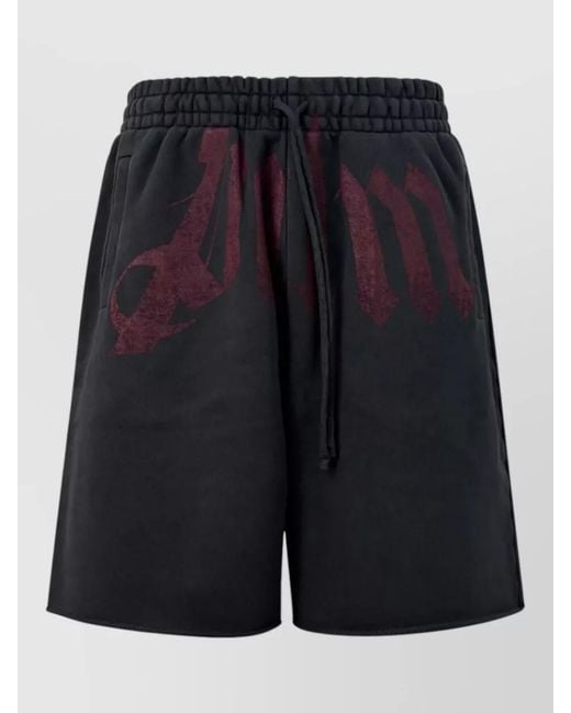 Palm Angels Blue Logo Waist Sweatshorts Graphic Print Pockets for men