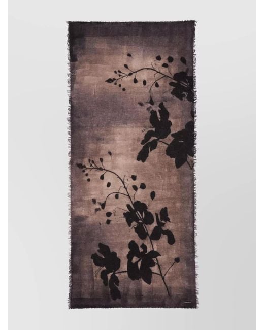 Faliero Sarti Brown Floral Pattern Scarf Fringed Edges
