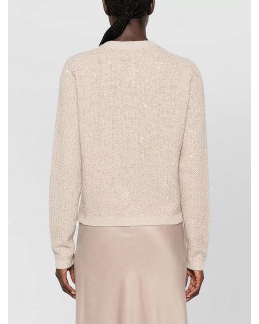 Fabiana Filippi Natural Wool Blend Cardigan Sequin Trim Round Neck