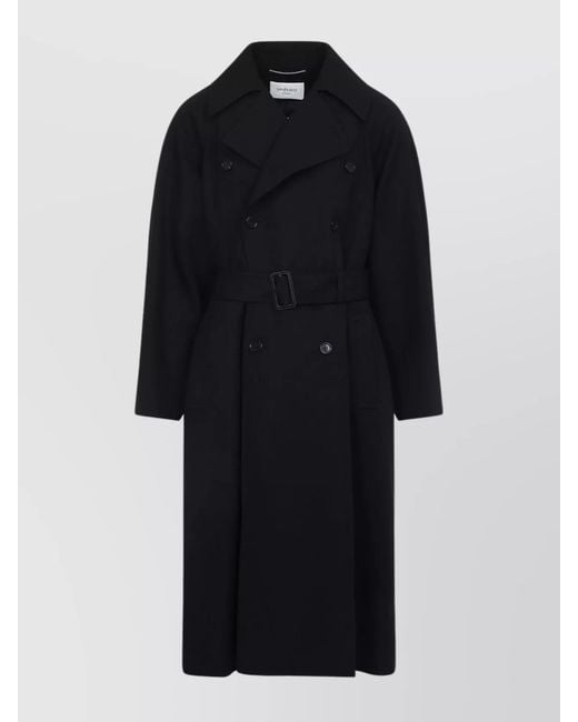 Saint Laurent Black Wool Double-Breasted Long Trench Coat for men