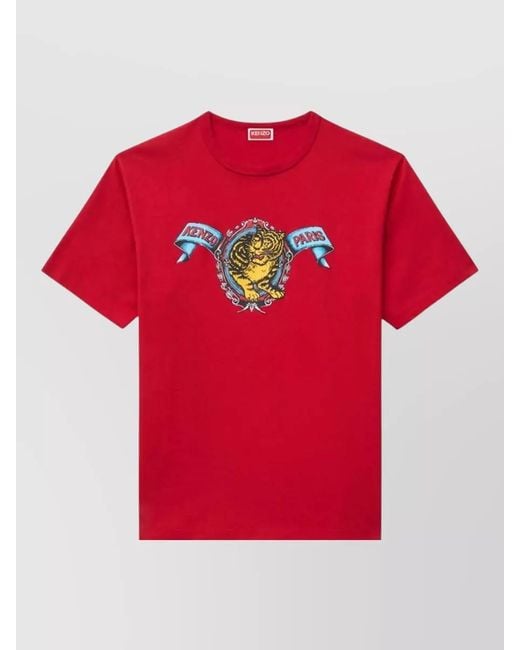 KENZO Red Gots Cotton T Shirt Jumping Tiger for men