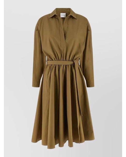 Nude Green Belted Dress Long And Short Sleeves