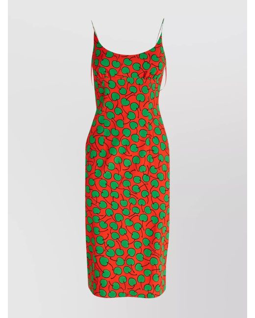 Moschino Red Cherry Print Midi Dress