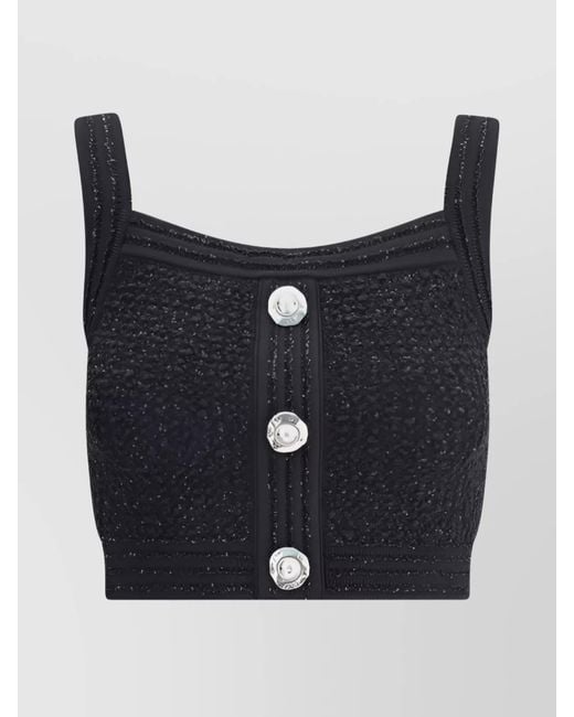 Balmain Blue Cropped Tweed Sleeveless Top