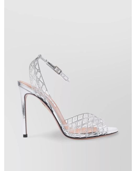 Aquazzura Pink Heeled Sandals With Ankle Strap And Rhinestone Embellishments